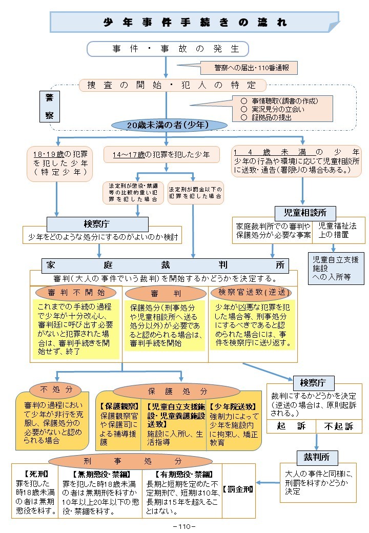 一般的な少年事件の流れ図の画像