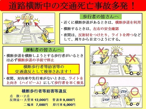 「道路横断中の交通事故多発！」に関する啓発チラシ