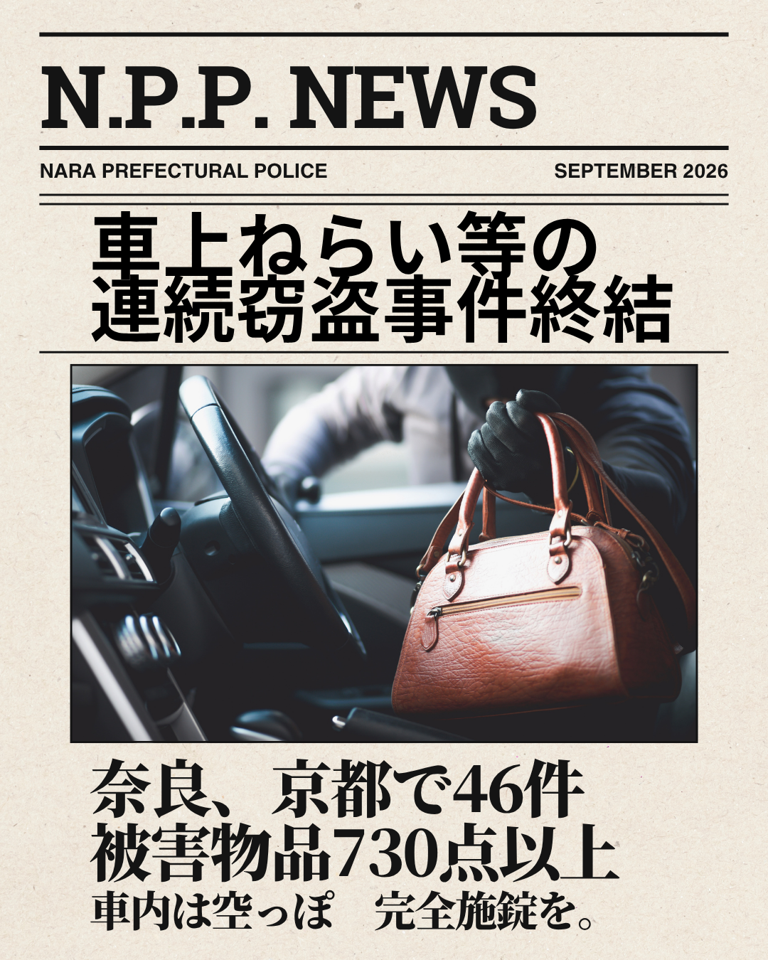 車上ねらい等の連続窃盗事件終結について