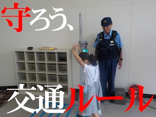 警察官が児童に交通ルール指導をしている様子