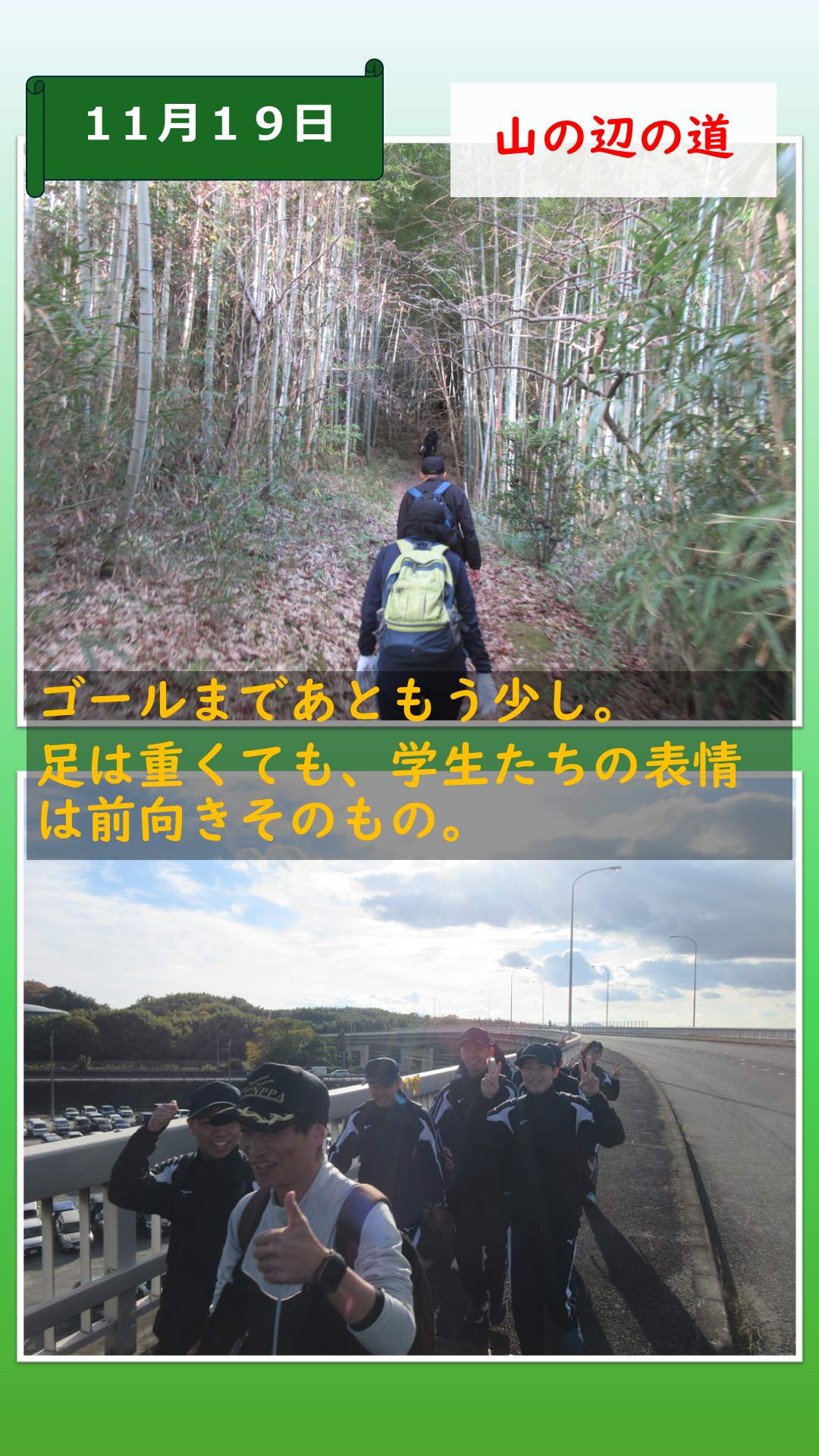 山辺の道の竹藪を歩いている様子