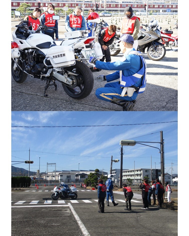 白バイ隊がバイクを説明している様子